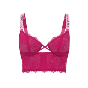 Logo shine strap lace longline demi bra - pop pink S